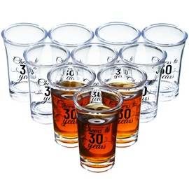 Sliner 48 Pack Birthday Shot Glasses Bulk 1.4oz Cheers to 30/40/50/60/70/80 Years Shot Glass Unbreakable Thick Base Mini Clear Plastic Wine Glass Anniversary Favors for Guests(Black,30 Years)