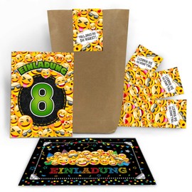 Junaversum 12 Invitation Cards for 8th Birthday Children Eighth Birthday Including 12 Envelopes, 12 Bags / Natural, 12 Stickers