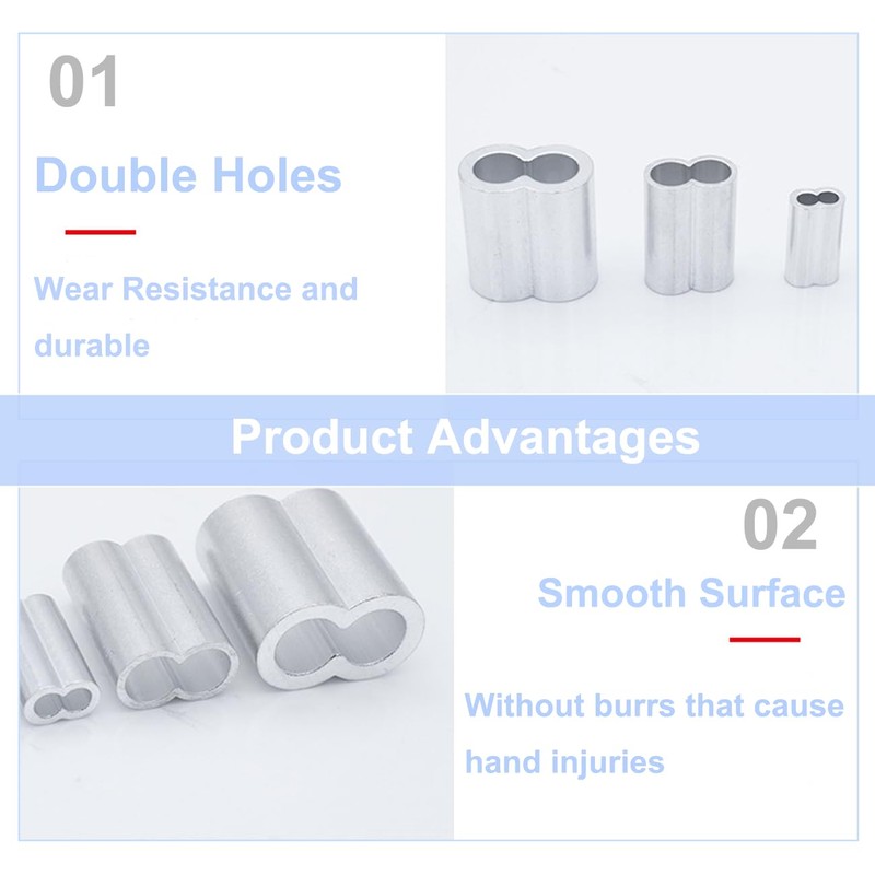 100pcs 1/8" (3mm) Aluminum Crimping Loop Sleeve, Cable Ferrule Wire