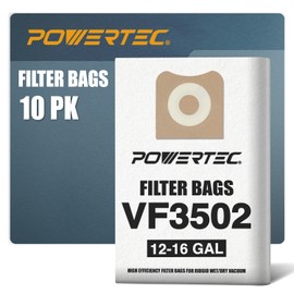 POWERTEC Shop Vacuum Bags 10PK, for Ridgid VF3502 23743 Filter Bags Size A 12-16 Gallon, for Shop Vac Replacement Bags/Ridgid HD1200, HD1400 (75002-P5V)