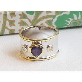 Amethyst and Zircon Instructions Mixed Metal Sterling Silver Ring US Size 9 / Diameter 19