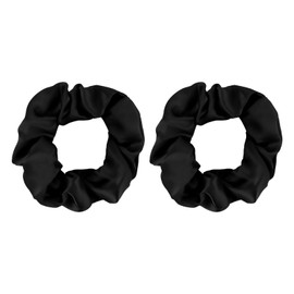Satin Scrunchies 2 Pcs Hair Ties Scrunchies for Women Girls Hair Accessories Elastic Hair Ponytail Holder (Black)