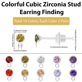 Beebeecraft 10 Pairs 10 Colors Cubic Zirconia Earrings Studs Colorful Flat Resin Stud Earring with Plastic Post for Women Men Multipack Sensitive Ears