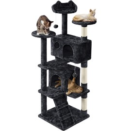 Topeakmart 61in Cat Tree for Indoor Cats, Cat Tower with Scratching Posts Spacious Perch & Platform for Kittens, Black