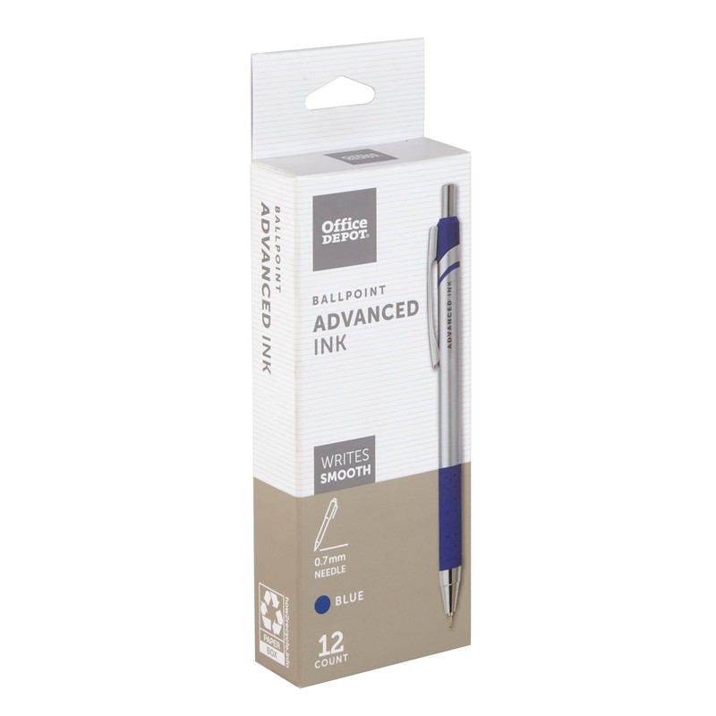 Office Depot Advanced Ink Retractable Ballpoint Pens, Needle Point, 0.7