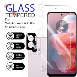 YEYEBF Moto G Power 5G-2024 HD Clear Tempered Glass Screen Protector + Camera Lens Protectors, [2+2 Pack] [3D Glass] [Anti-Glare] [Bubble-Free] Screen Protector Glass For Moto G Power 5G-2024