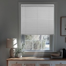 CHICOLOGY Cordless Mini Blinds, 1-Inch Slats, Vinyl Window Shades, Room Darkening & Privacy, Easy Install - Ideal for Windows, Doors, Campers - Midnight White, 12" W x 48" H