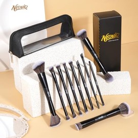 Juego de 10 brochas de maquillaje de viaje con bolsa, brochas de maquillaje, pinceles multifuncionales de doble extremo para base, polvo, rubor, delin