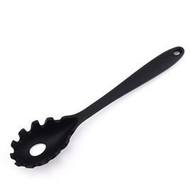 Silicone Pasta Fork (11.5"), High Heat Resistant to 480°F, Hygienic One Piece Design, Spaghetti Strainer & Server Spoon Pasta Forks (Black)