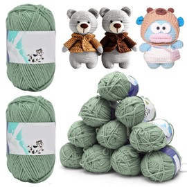 Yuraigm Crochet Yarn 12 x 50 g/Ball, Super Soft Wool Knitting Yarn Cotton for Crocheting, Anti-Pilling Baby Wool for Knitting, 100% Acrylic Yarn for Beginners and Children for Knitting Project (Green)