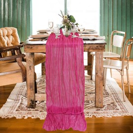 MODFUNS Gauze Cheesecloth Table Runner Hot Pink Table Runners 10FT Cotton Linen Table Runner Fuchsia Rustic Runners for Dining Tables Gauze Cheese Clothes Boho Centerpieces Wedding for Reception