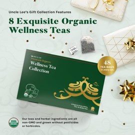 Uncle Lee’s Organic Tea Variety Gift Set – Wellness Collection with 8 Teas (6 Bags Each) in a Premium Gift Box, 3.3 Oz