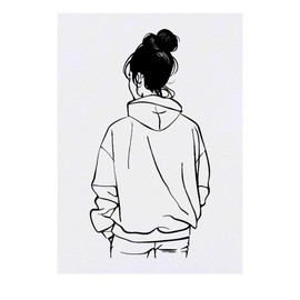 'Girl in Hoodie Back View' Temporary Tattoo - Water Resistant, Skin-Safe, Non-Toxic Transfer (TO00076269)
