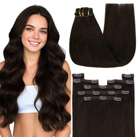 YoungSee #2 Real-Hair Extensions Darkest Brown Clip-In 55 cm Thick Hair Extensions Remy for Women 150 Grams