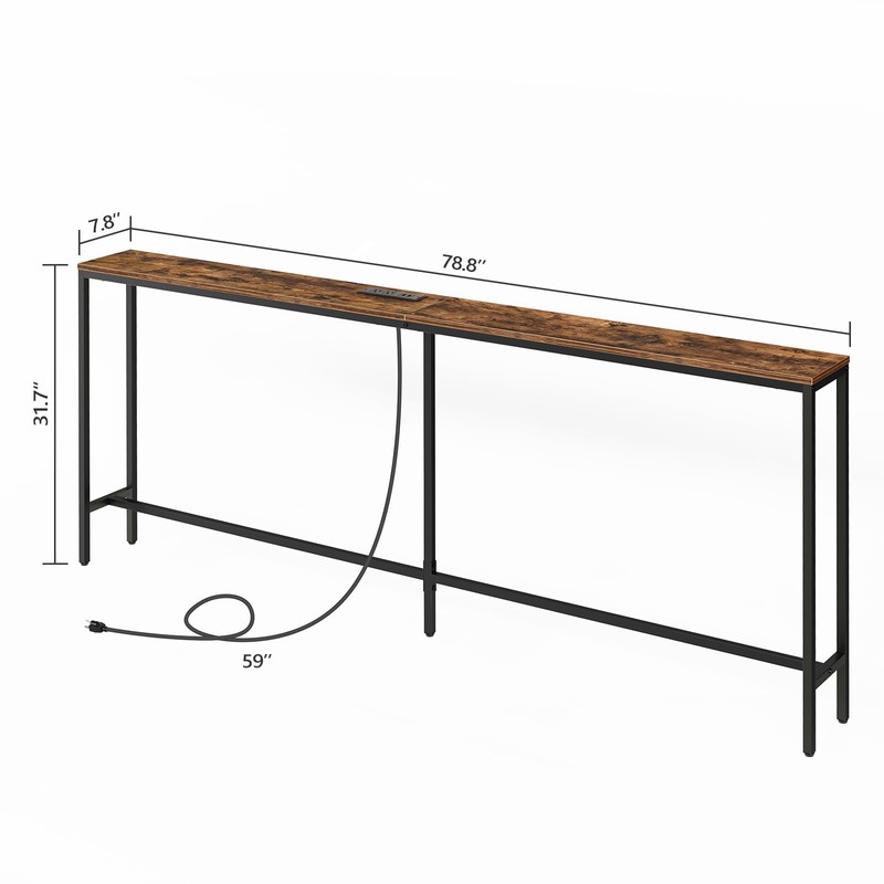 MAHANCRIS 78.7" Console Table with Power Outlet, Narrow Sofa Table,