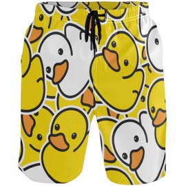 visesunny Duck Rubber Ducky Cartoon Men's Swim Trunks Quick Dry Bathing Suits Beach Swim Shorts, Multi, Large