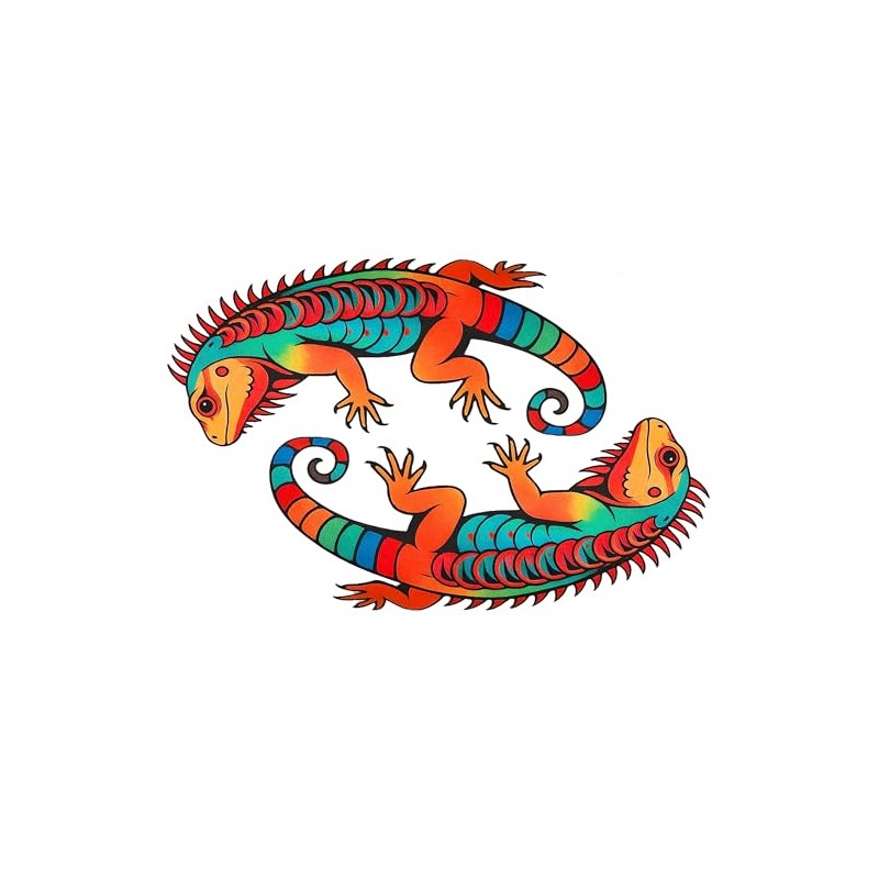 Vibrant Curled Lizard Temporary Tattoos – Set of 2 –
