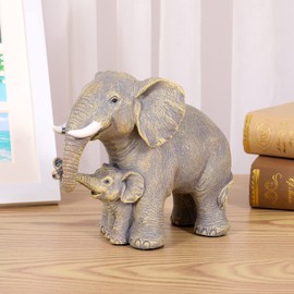 FriyGardcn Cute Elephant Figurines Home Décor Good Luck Elephant with The Baby Elephant Statue Décor for Shelf Good Gifts for Elephant Lovers Decoration for Living Room, Bedroom, Office…