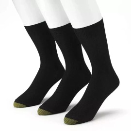 Gold Toe Men's Metropolitan Dress Crew Socks, Large, Black, 6 pairs, Free Ship