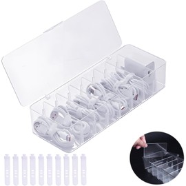 Organizador de Cables con 10 Bridas, Plástico Transparente Caja Organizadora Electrónica, Para Encimera, Organizador de Escritorio, Para Auriculares, Cargador, Cable de Datos