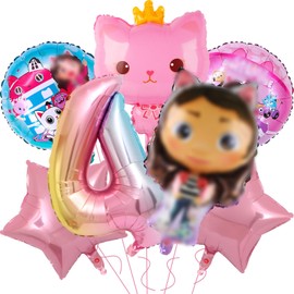 Pack of 7 Cartoon Balloons Birthday Decoration, Pink Foil Balloons Birthday Decoration Girls 3 4 5 Years, Children's Birthday Decoration, Party Decoration Balloons Birthday Decorations