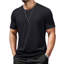 MAGCOMSEN Mens UPF 50+ Shirts Cooling Cotton Lightweight Moisture Wicking Workout T-Shirts Soft Plain Crewneck Casual Summer Tees Tees Black M