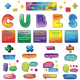 Pajean 35 Pcs Math Bulletin Board Set Cubes Keywords Paper Cutouts Problem Solving Bulletin Board Cutouts Math Posters for Wall Decor Back to School Classroom Supplies