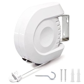 Flatro Retractable Washing Line Outdoor - 12m Single Wall Mounted Clothes Line Retractable - Extendable Pull Out Reel Laundry Line Cable can be used in Patio Garden Balcony as Clothes Dryer [White]