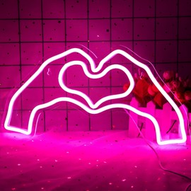 ATTNEON Heart Neon Sign for Wall Decor,Heart LED Light,Heart Neon Light for Girl's Room, Hand Heart Light Decor for Wedding Birthday,Party,Valentines Day,Wedding Decor,Size16.1 * 7.9 Inch(JTLD024)