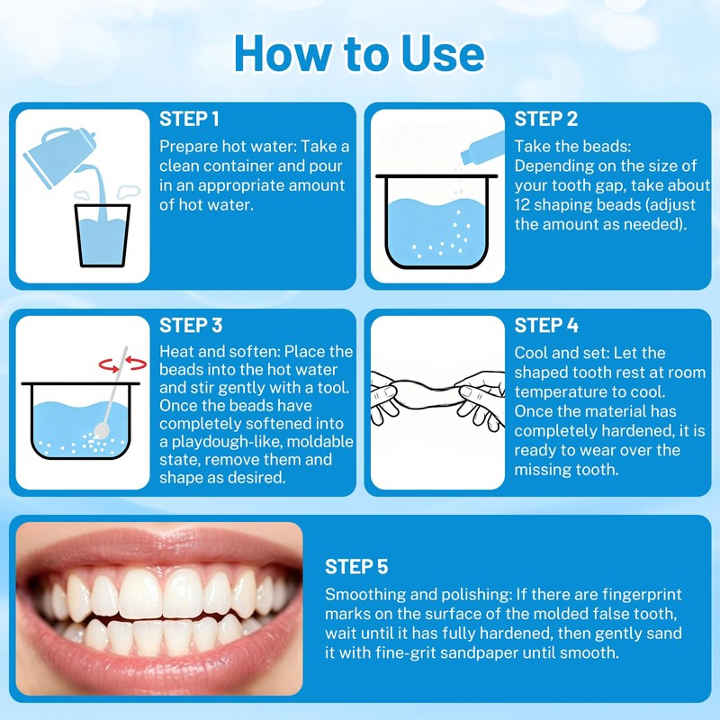 Temporary Cosmetic Tooth Kit – Moldable Tooth Beads for Missing