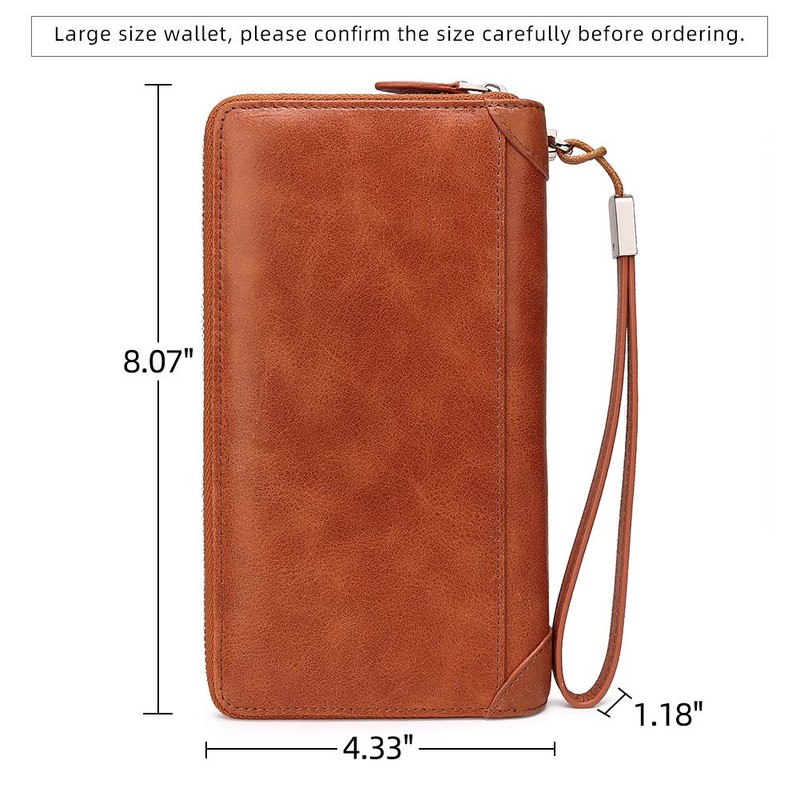 DORIS&JACKY Women Leather Wallet Rfid Blocking Large Capacity Zipper Around