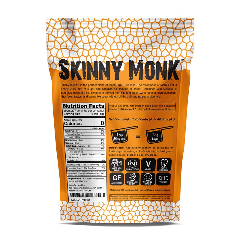 Skinny Monk - Allulose Sweetener w/Monkfruit, 1:1 Sugar Substitute, Keto