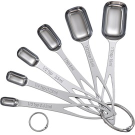 THLHKD Stainless Steel Measuring Spoons: 6-Piece Narrow Measuring Spoons Set, Heavy Duty Metal Measure Teaspoon, Long Handle Rectangular Tablespoon for Dry & Liquid Ingredients Precision Measurement