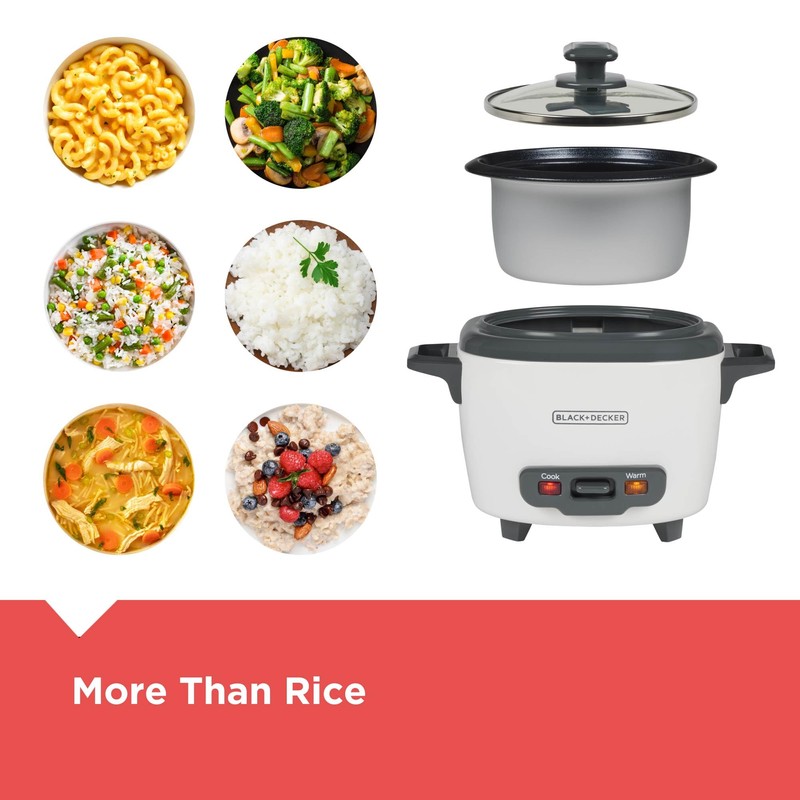 BLACK+DECKER 3-Cup Rice Cooker, 1.5-cup Uncooked Rice, 3 Cups Cooked,