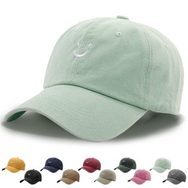 WENAUANG Unisex Smiley Face Retro Cotton Baseball Cap, Washed Distressed Look, Suitable for Outdoor Sports, for Men and Women, light green