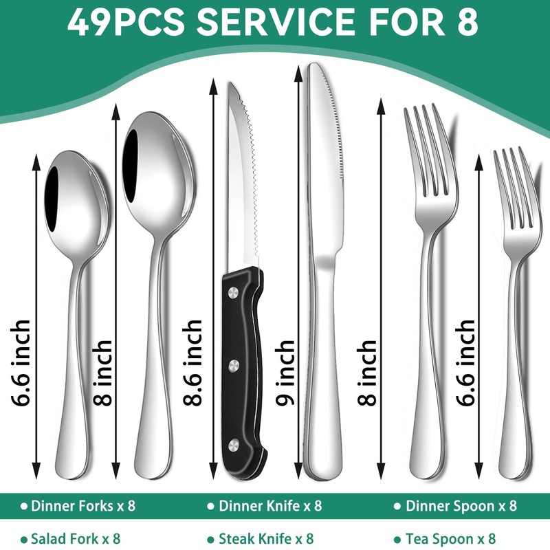 49-Piece Silverware Set with Organizer, Stainless Steel Flatware Utensils Set