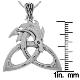 Jewelry Trends Celtic Dragon Trinity Knot Sterling Silver Pendant Necklace 18"