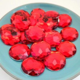 MajorCrafts® 48pcs 20mm Star Facets Large Flat Back Round Acrylic Rhinestones Craft Gems (Light Red)