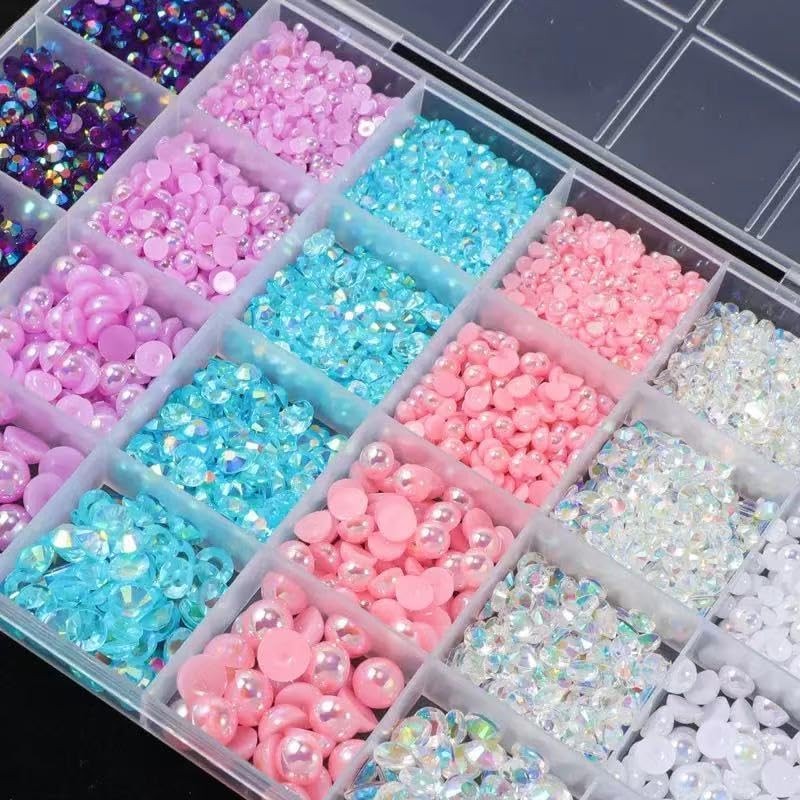 24Grid Shiny Colorful Nail Art Rhinestones 3D Flatback Rhinestones Pearl