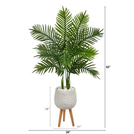 Nearly Natural 52in. Areca Palm Artificial Tree in White Planter with Stand (Real Touch)