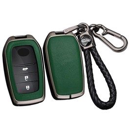 ontto Alloy Car Key fob Cover Fit for Toyota RAV4 Highland Corolla Hilux Fortuner Land Cruiser Camry Crown 2/3/4/5/6 Buttons Leather Key case Shell Key Holder Keyring Keychain Accessories Black-Green