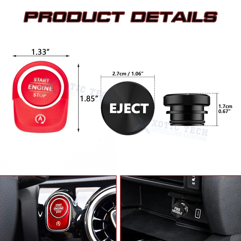 Aluminum Engine Start Stop & Eject Cigarette Lighter Button Trim