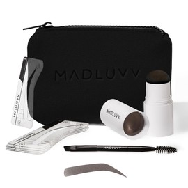 MADLUVV Brow Stamp Kit with Brow Stencils – Easy Eyebrow Shaper for Natural-Looking Brows – Popular Eyebrow Stencil Kit Used by Professionals – 9 Shapes, Spoolie, Travel Bag & Stamp (Dark Brown)