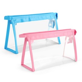 TOYESS 2 x Clear PVC Plastic Exam Case, Blue & Pink, Blue & Pink, Modern