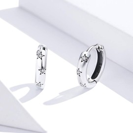 Qings Huggie Hoop Earrings 925 Sterling Silver Star Hypoallergenic Earrings with 5A Cubic Zirconia,small hoop earrings for women Girls
