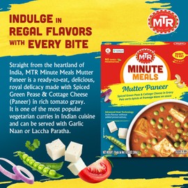 MTR - Minute Meals: Mutter Paneer - Spiced Green Peas & Cottage Cheese in Gravy - Tasty Indian Meal with No Added Preservatives - A Quick Meal Suitable for Vegetarians, Ready in Minutes! (Pack of 6)