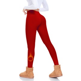 FULLSOFT Fleece Lined Leggings Women High Waisted Tummy Control Workout Winter Thermal Warm Soft Yoga Pants(Red,Small-Medium)