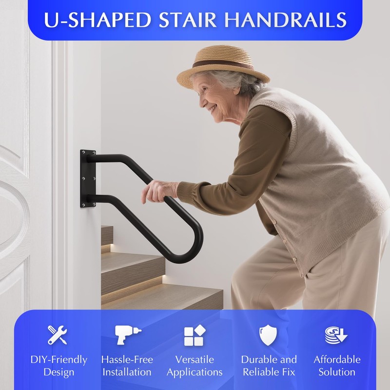 Hand Rails for Outdoor 1-2 Steps, Indoor Stairs, Bathroom, Wall