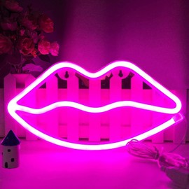 YouOKLight neon signs for wall decor,cute LED neon lips sign, lip shaped neon lights,USB and battery powered,light up signs for girls bedroom,christmas,birthday, wedding,party decoration,gifts.Pink.