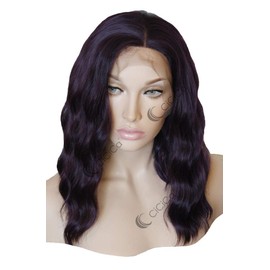 CiCiCa-"Essie", Lace Front Wigs, Loose Wavy Wig, 16 inches Medium Length, Dark Purple Tends to Black, Premium Synthetic Heat Resistant Hair, Swiss Soft Lace, 150% Density Hair Replacement Wigs for Women Daily Use.